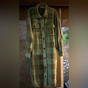 We The Free Green and Brown Plaid Flannel Jacket